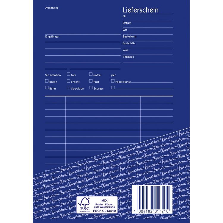 Produktbild: AVERY Zweckform Lieferschein mit Empfangsschein selbstdurchschreibend DIN A5 120 Blatt