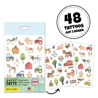 Produktbild: HAPPY TATTS, Kinder-Tattoos, 'Muh & M&auml;h' (48 Stk.)
