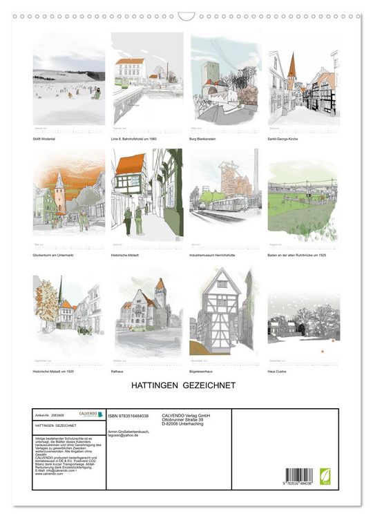 Produktbild: HATTINGEN GEZEICHNET (Wandkalender 2026 DIN A2 hoch), CALVENDO Monatskalender