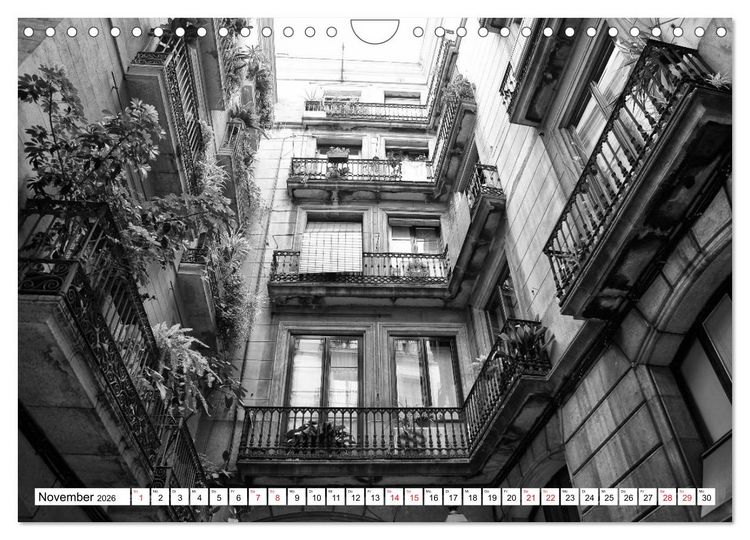 Produktbild: Barcelona Schwarz / Wei&szlig; Impressionen (Wandkalender 2026 DIN A4 quer), CALVENDO Monatskalender