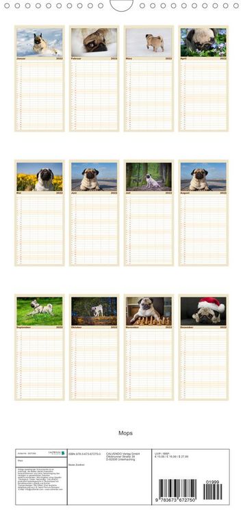 Produktbild: Mops - Familienplaner hoch (Wandkalender 2022 , 21 cm x 45 cm, hoch)