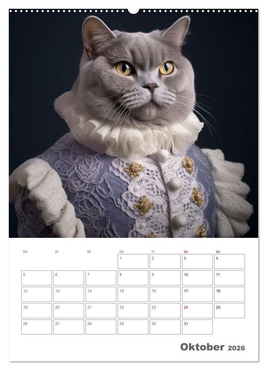 Produktbild: Royale Katzen Portraits (Wandkalender 2026 DIN A2 hoch), CALVENDO Monatskalender