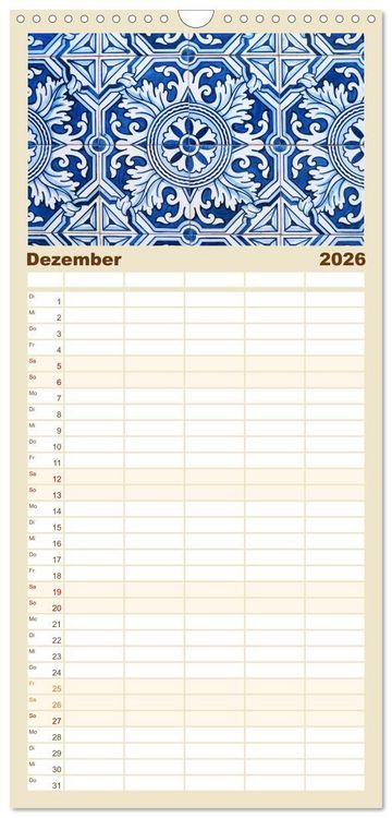 Produktbild: Familienplaner 2026 - Azulejos - Portugals beliebte Kachel Kunst mit 5 Spalten (Wandkalender, 21 x 45 cm) CALVENDO