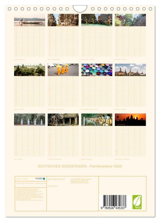 Produktbild: EXOTISCHES S&Uuml;DOSTASIEN - Familienplaner 2026 (Wandkalender 2026 DIN A4 hoch), CALVENDO Monatskalender