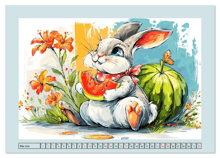Produktbild: Kaninchen im Gl&uuml;ck. Entz&uuml;ckende Cartoons von s&uuml;&szlig;en Hasen (Wandkalender 2026 DIN A4 quer), CALVENDO Monatskalender