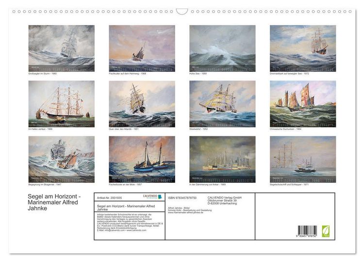 Produktbild: Segel am Horizont - Marinemaler Alfred Jahnke (Wandkalender 2026 DIN A2 quer), CALVENDO Monatskalender
