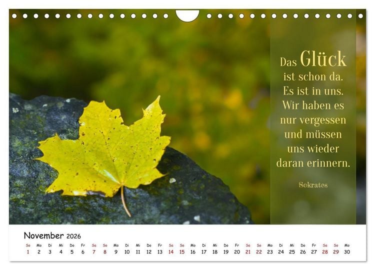 Produktbild: Lebensweisheiten, motivierende Spr&uuml;che und kluge Zitate mit Bildern der Natur (Wandkalender 2026 DIN A4 quer), CALVENDO Monatskalender