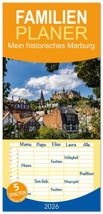 Produktbild: Familienplaner 2026 - Mein historisches Marburg mit 5 Spalten (Wandkalender, 21 x 45 cm) CALVENDO