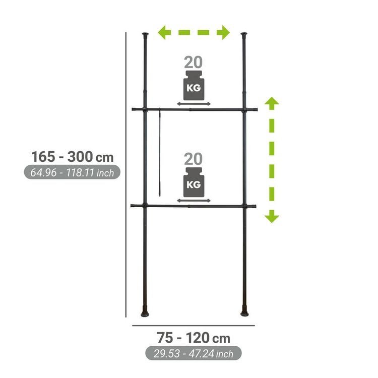 Produktbild: Teleskop-Garderobensystem Mod. Herkules Basic Schwarz, aus pulverbeschichtetem Stahl
