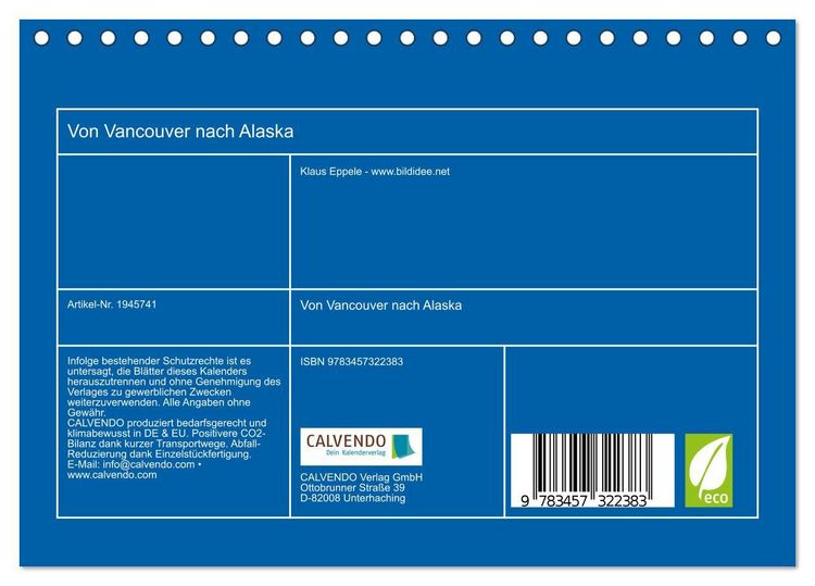 Produktbild: Von Vancouver nach Alaska (Tischkalender 2026 DIN A5 quer), CALVENDO Monatskalender