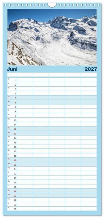 Produktbild: Familienplaner 2027 - Matterhorn - Eiger, M&ouml;nch und Jungfrau: Rund um die zeitlosen Gipfel mit 5 Spalten (Wandkalender, 21 x 45 cm) CALVENDO