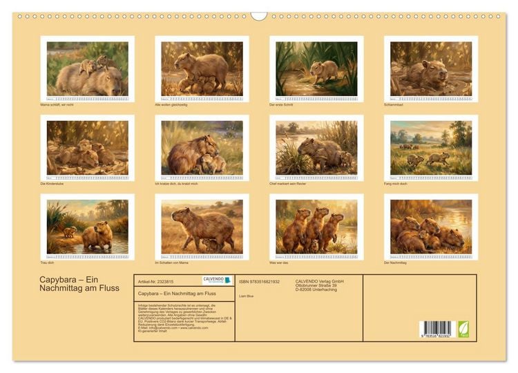 Produktbild: Capybara &ndash; Ein Nachmittag am Fluss (Wandkalender 2027 DIN A2 quer), CALVENDO Monatskalender