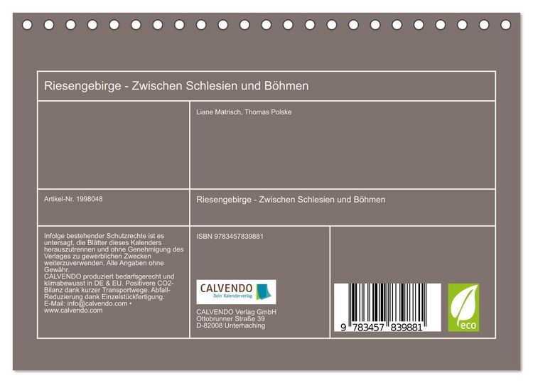 Produktbild: Riesengebirge - Zwischen Schlesien und B&ouml;hmen (Tischkalender 2026 DIN A5 quer), CALVENDO Monatskalender
