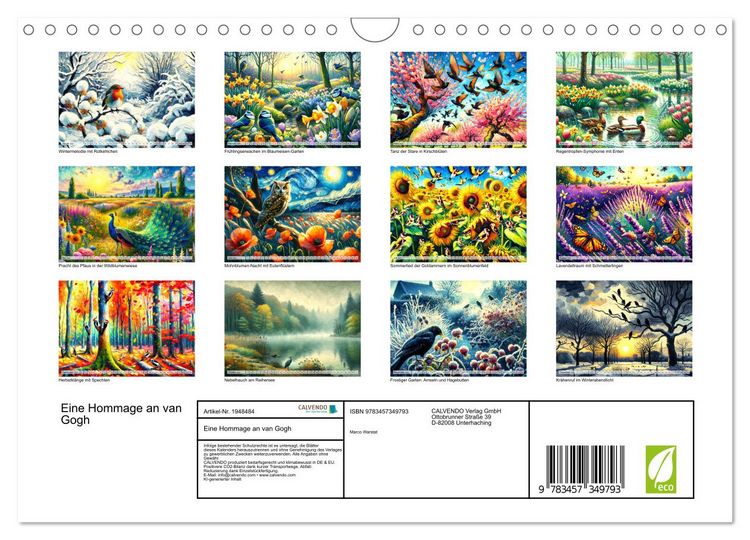 Produktbild: Eine Hommage an van Gogh (Wandkalender 2026 DIN A4 quer), CALVENDO Monatskalender