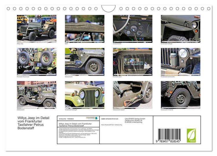 Produktbild: Willys Jeep im Detail vom Frankfurter Taxifahrer Petrus Bodenstaff (Wandkalender 2026 DIN A4 quer), CALVENDO Monatskalender