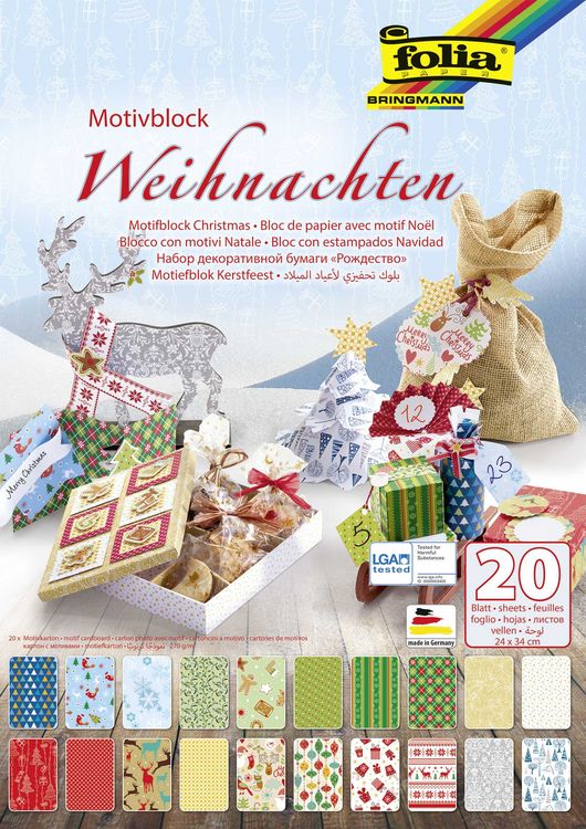 Produktbild: Folia Motivkartonblock WEIHNACHTEN III, 24x34cm, 20 Blatt