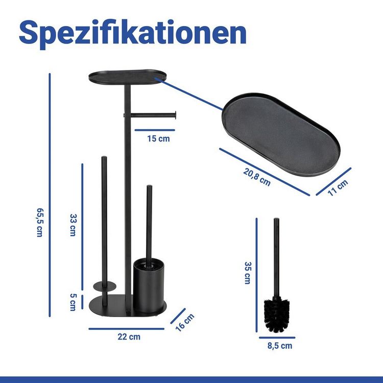 Produktbild: Stand WC-Garnitur Mod. Orea Schwarz, mit Ablagefl&auml;che und Ersatzrollenhalter