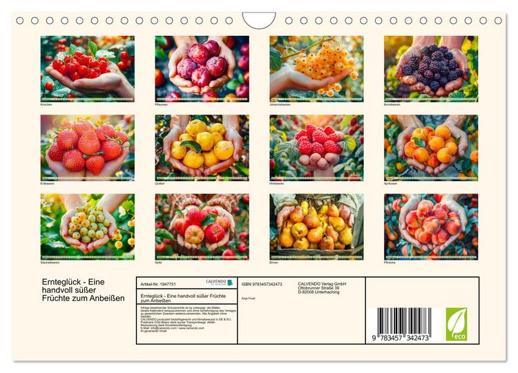 Produktbild: Erntegl&uuml;ck - Eine handvoll s&uuml;&szlig;er Fr&uuml;chte zum Anbei&szlig;en (Wandkalender 2026 DIN A4 quer), CALVENDO Monatskalender