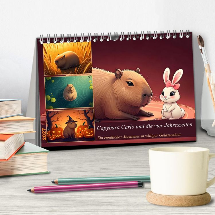 Produktbild: Capybara Carlo und die vier Jahreszeiten (Tischkalender 2027 DIN A5 quer), CALVENDO Monatskalender
