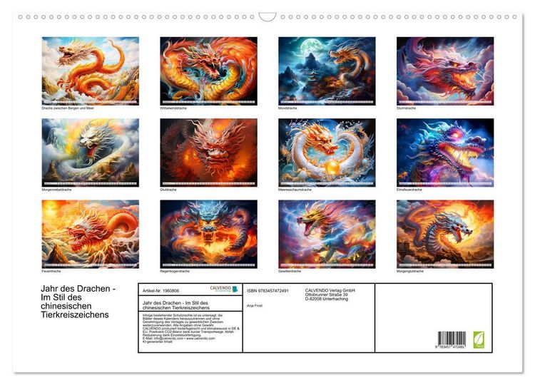 Produktbild: Jahr des Drachen - Im Stil des chinesischen Tierkreiszeichens (Wandkalender 2026 DIN A2 quer), CALVENDO Monatskalender