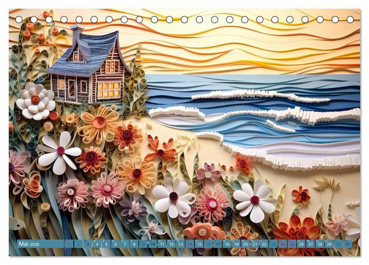 Produktbild: Strandhauszauber aus Papier (Tischkalender 2026 DIN A5 quer), CALVENDO Monatskalender