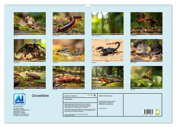 Produktbild: Gruseltiere (Wandkalender 2027 DIN A2 quer), CALVENDO Monatskalender