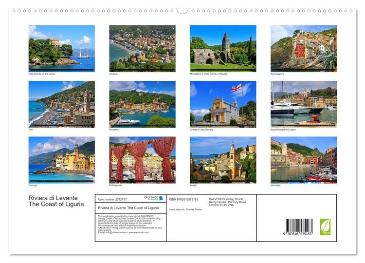 Produktbild: Riviera di Levante The Coast of Liguria (High Quality Premium Wall Calendar 2026 DIN A2 landscape),CALVENDO 12 Month Wall Calendar