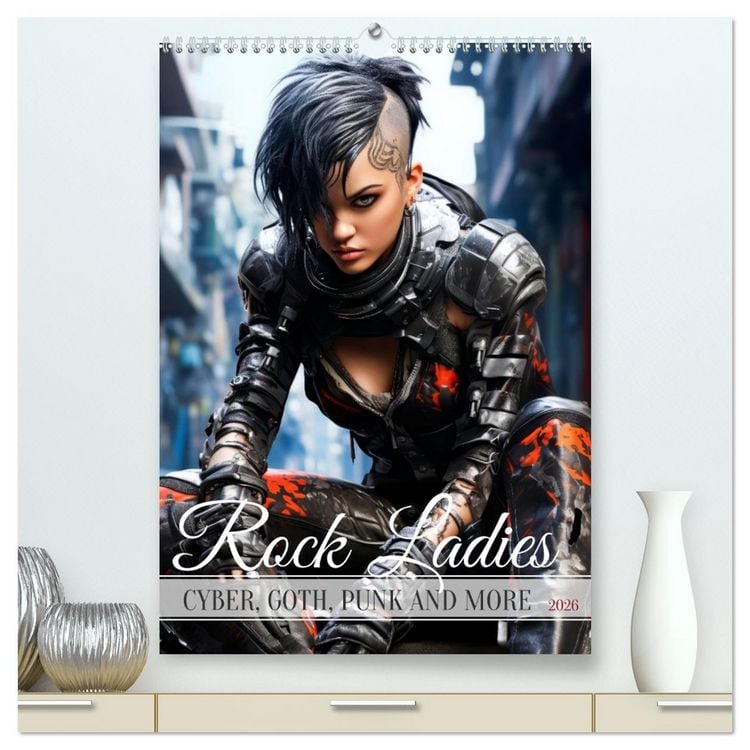 Produktbild: ROCK LADIES Cyber, goth, punk and more (High Quality Premium Wall Calendar 2026 DIN A2 portrait),CALVENDO 12 Month Wall Calendar
