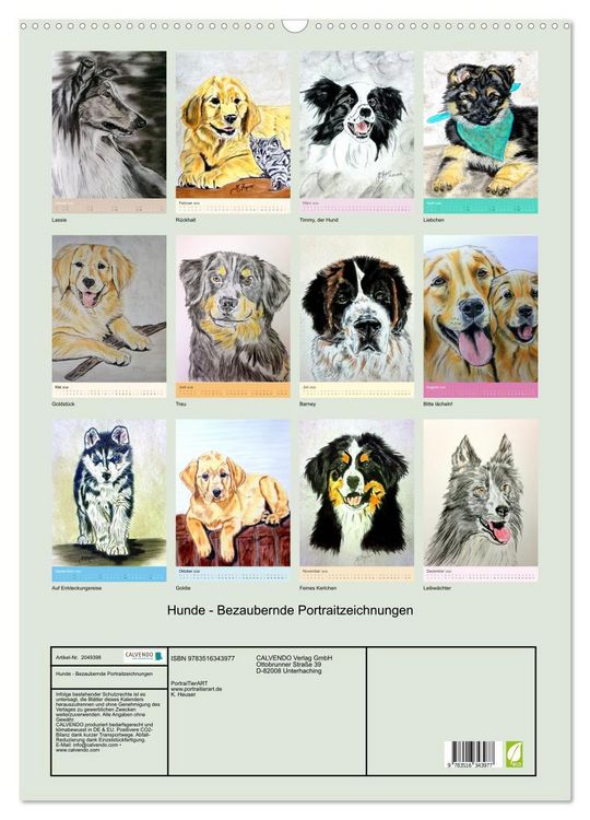 Produktbild: Hunde - Bezaubernde Portraitzeichnungen (Wandkalender 2026 DIN A2 hoch), CALVENDO Monatskalender