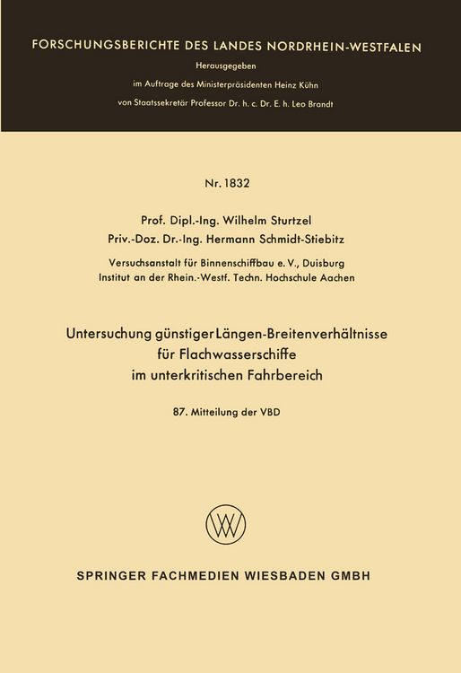 Produktbild: Untersuchung g&uuml;nstiger L&auml;ngen-Breitenverh&auml;ltnisse f&uuml;r Flachwasserschiffe im unterkritischen Fahrbereich