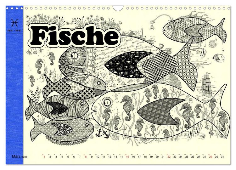 Produktbild: Tangle-Art, Sternzeichen mal anders (Wandkalender 2026 DIN A3 quer), CALVENDO Monatskalender