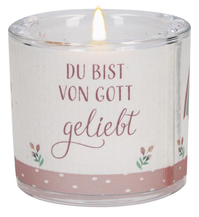 Produktbild: Glaswindlicht zur Taufe in Rosa - Du bist von Gott geliebt