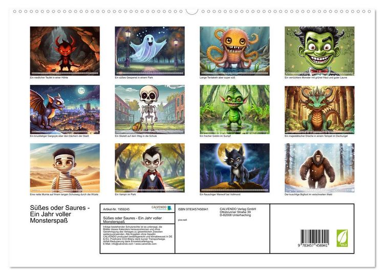 Produktbild: S&uuml;&szlig;es oder Saures - Ein Jahr voller Monsterspa&szlig; (hochwertiger Premium Wandkalender 2026 DIN A2 quer), Kunstdruck in Hochglanz