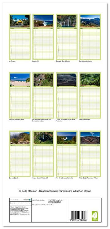 Produktbild: Familienplaner 2026 - &Icirc;le de la R&eacute;union - Das franz&ouml;sische Paradies im Indischen Ozean mit 5 Spalten (Wandkalender, 21 x 45 cm) CALVENDO