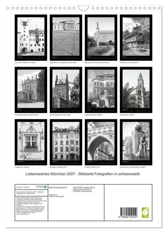 Produktbild: Liebenswertes M&uuml;nchen 2027 - Stilisierte Fotografien in schwarzwei&szlig; (Wandkalender 2027 DIN A3 hoch), CALVENDO Monatskalender