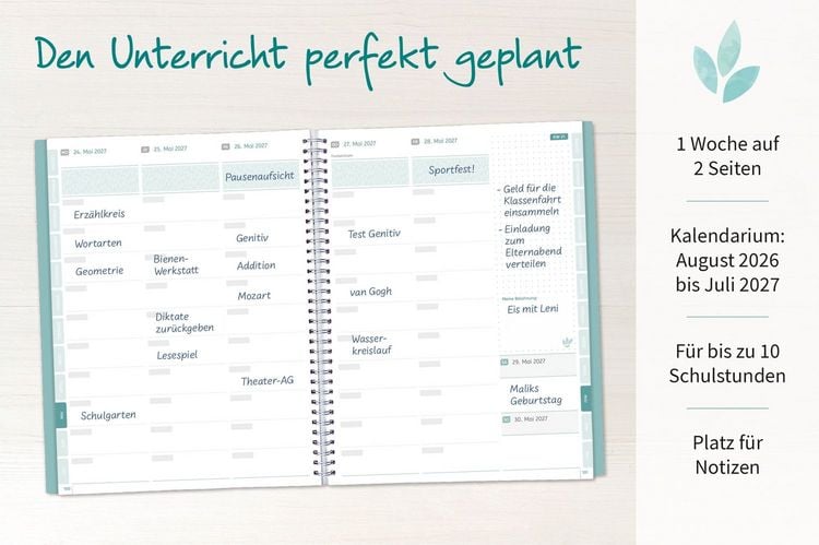 Produktbild: Mein Lehrerplaner A5+ &ndash; Ringbindung &ndash; Lehrerkalender f&uuml;r das Schuljahr 2026/2027 &ndash; Bl&auml;ttermeer