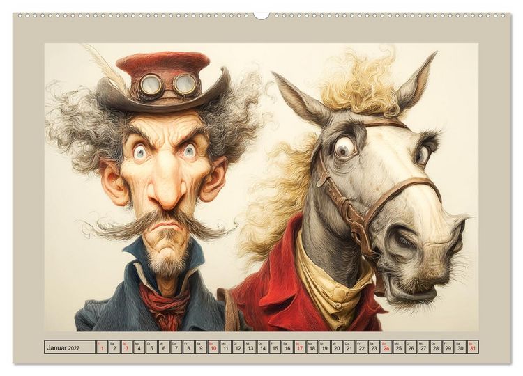 Produktbild: Wundersame Pferde. Karikaturen zwischen Humor, Melancholie und Fantasie (hochwertiger Premium Wandkalender 2027 DIN A2 quer), Kunstdruck in Hochglanz