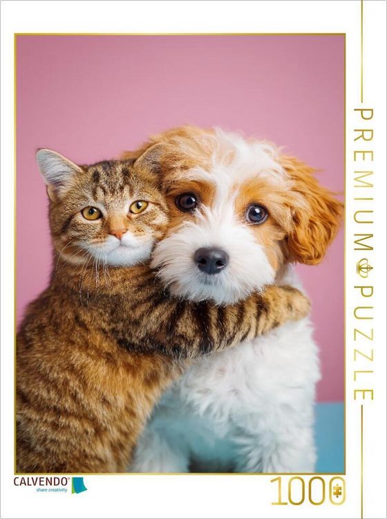 Produktbild: CALVENDO Puzzle Hund und Katze in Freundschaft - Cockerpoo mit getigerter Katze | 1000 Teile Lege-Gr&ouml;&szlig;e 64x48cm Foto-Puzzle f&uuml;r gl&uuml;ckliche Stunden