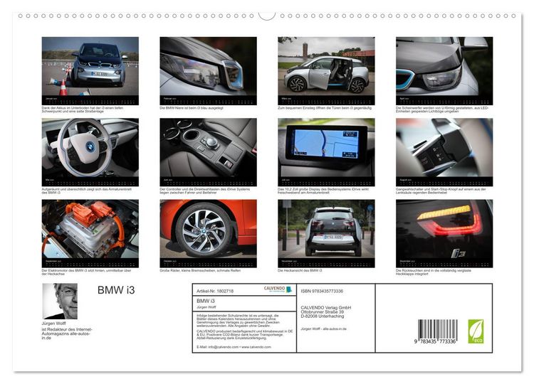 Produktbild: BMW i3 (hochwertiger Premium Wandkalender 2025 DIN A2 quer), Kunstdruck in Hochglanz