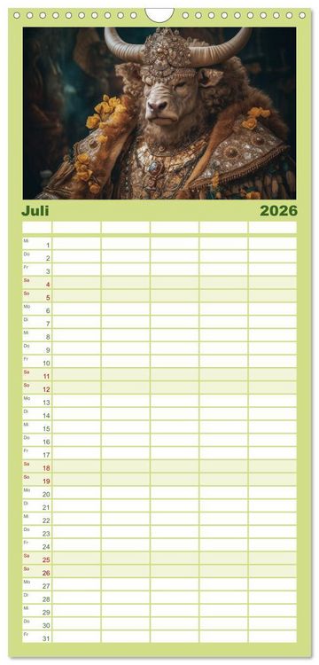 Produktbild: Familienplaner 2026 - Tierisch - K&ouml;niglich mit 5 Spalten (Wandkalender, 21 x 45 cm) CALVENDO