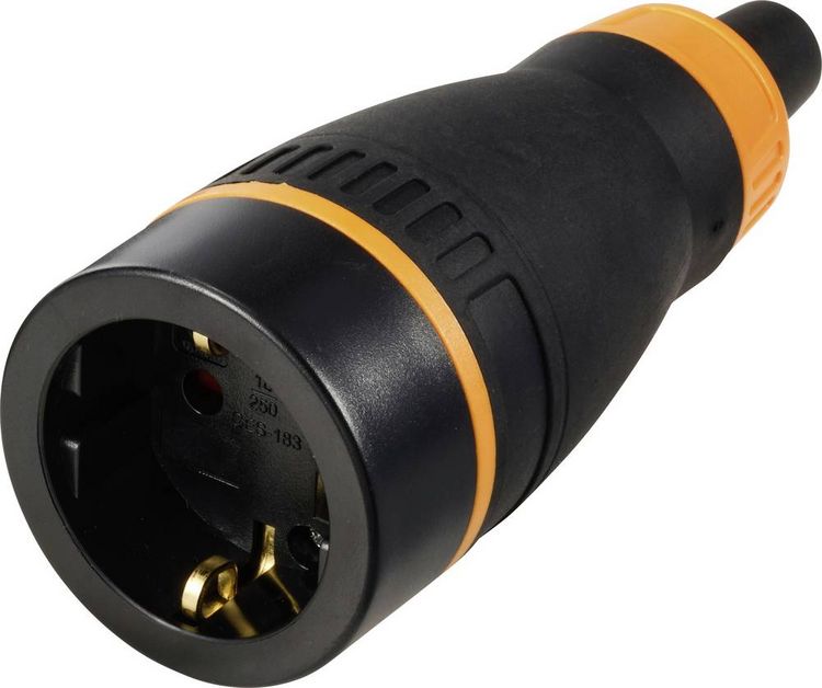 Produktbild: Sygonix SY-6618480 Schutzkontaktkupplung TPE, PC 250 V/AC Schwarz, Orange IP20
