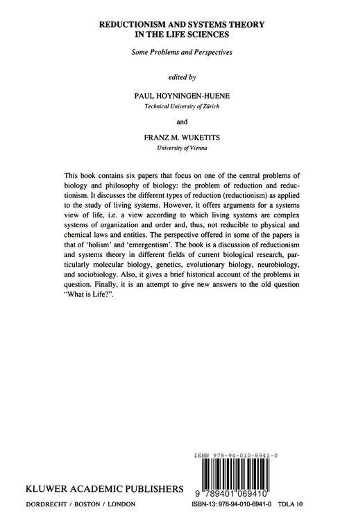 Produktbild: Reductionism and Systems Theory in the Life Sciences