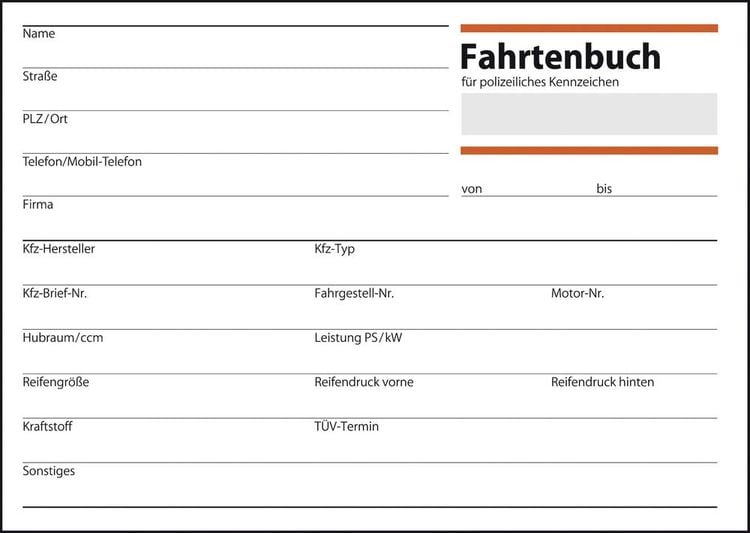 Produktbild: Fahrtenbuch A6 quer 40 Blatt