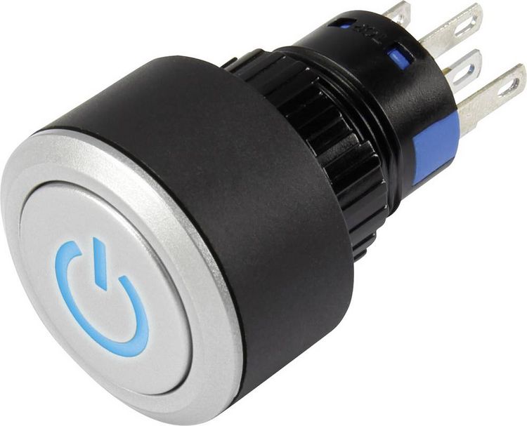 Produktbild: TRU COMPONENTS 1303031 LAS1-AWY-11T/B/12V/P Drucktaster 250 V/AC 3 A 1 x Aus/(Ein) tastend Blau IP65 1 St.