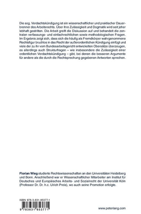 Produktbild: Zul&auml;ssigkeit und Dogmatik der Verdachtsk&uuml;ndigung