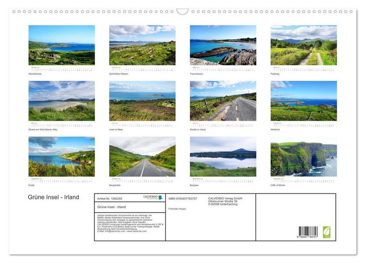 Produktbild: Gr&uuml;ne Insel - Irland (Wandkalender 2026 DIN A2 quer), CALVENDO Monatskalender