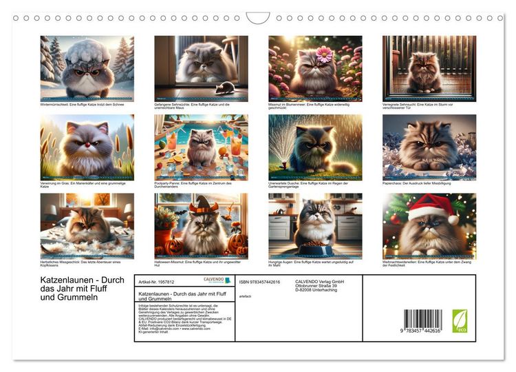 Produktbild: Katzenlaunen - Durch das Jahr mit Fluff und Grummeln (Wandkalender 2026 DIN A3 quer), CALVENDO Monatskalender