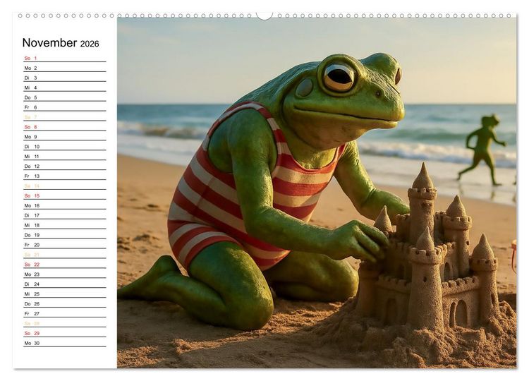 Produktbild: Frosch am Strand - Sommer, Sonne, gr&uuml;ne Haut (Wandkalender 2026 DIN A2 quer), CALVENDO Monatskalender
