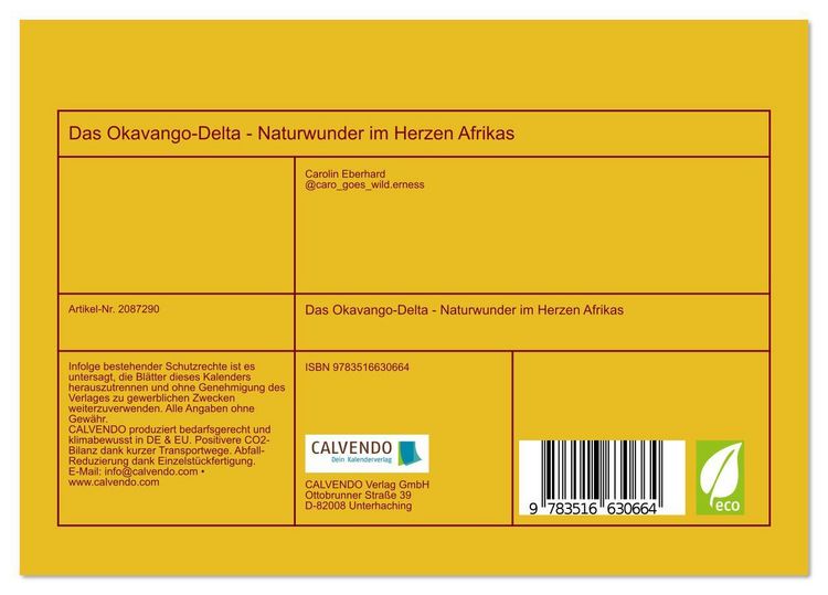 Produktbild: Das Okavango-Delta - Naturwunder im Herzen Afrikas (Tischkalender 2026 DIN A5 quer), CALVENDO Monatskalender