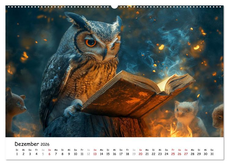 Produktbild: Eulen im Wald - Die geheimen Jobs und Aufgaben (Wandkalender 2026 DIN A2 quer), CALVENDO Monatskalender